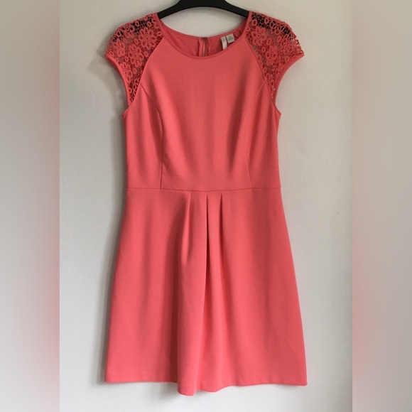 LC Lauren Conrad Lace Raglan Ponte Sheath Dress Sunkist Coral Women's Size 10 - Picture 3 of 10
